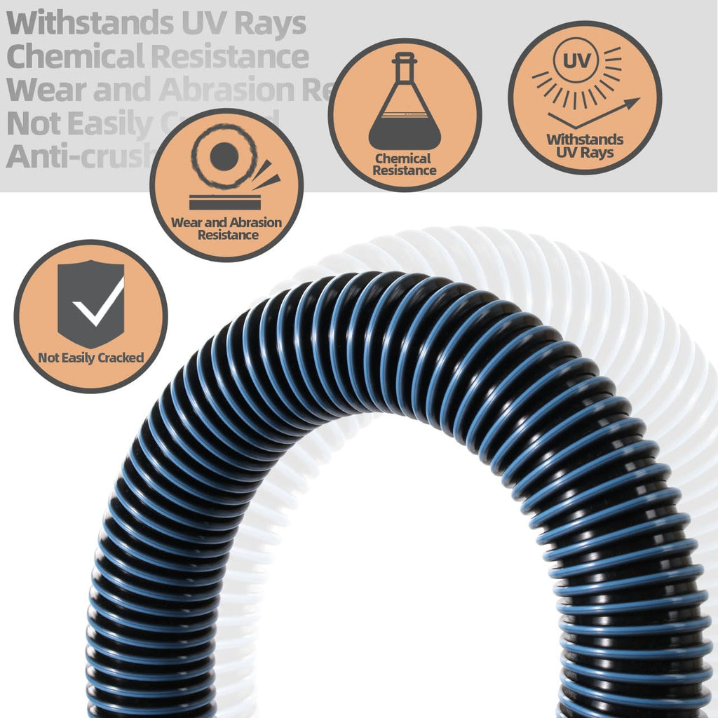 1.5" 6ft Pool Filter Pump Hose Kit for Above Ground Swimming Pools Vacuum Skimmer 1 1/2" Hose Replacement & 1 1/2 to 1 1/4 Pool Hose Adapter Fittings - 2 Pool Hoses, 2 Adapters, 4 Clamps, 2 PTFE Tapes