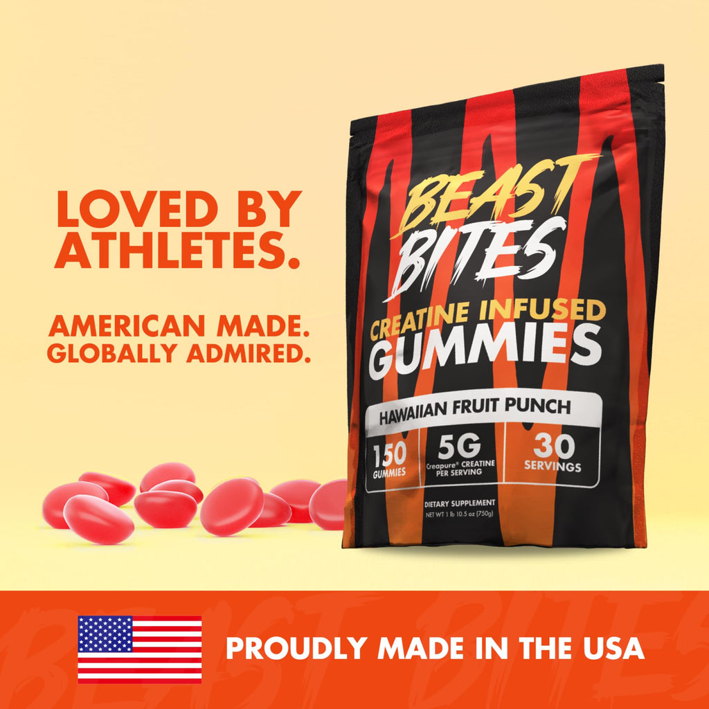 BEAST BITES Creatine Monohydrate Gummies - for Men and Women - 5g Creapure Creatine, Support Muscle Mass, Strength, and Cognitive Function - Made in USA - 150 Gummies - 30 Servings
