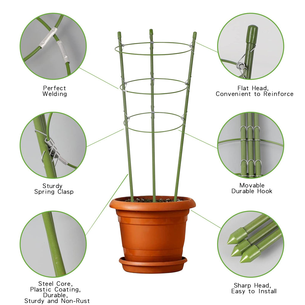Garmeinea 6 Pack Plant Support Cages 18 Inches Small Tomato Cages and Supports with Adjustable Rings for Garden Pots, Climbing Plants, Bonus 98 Feet Twist Ties