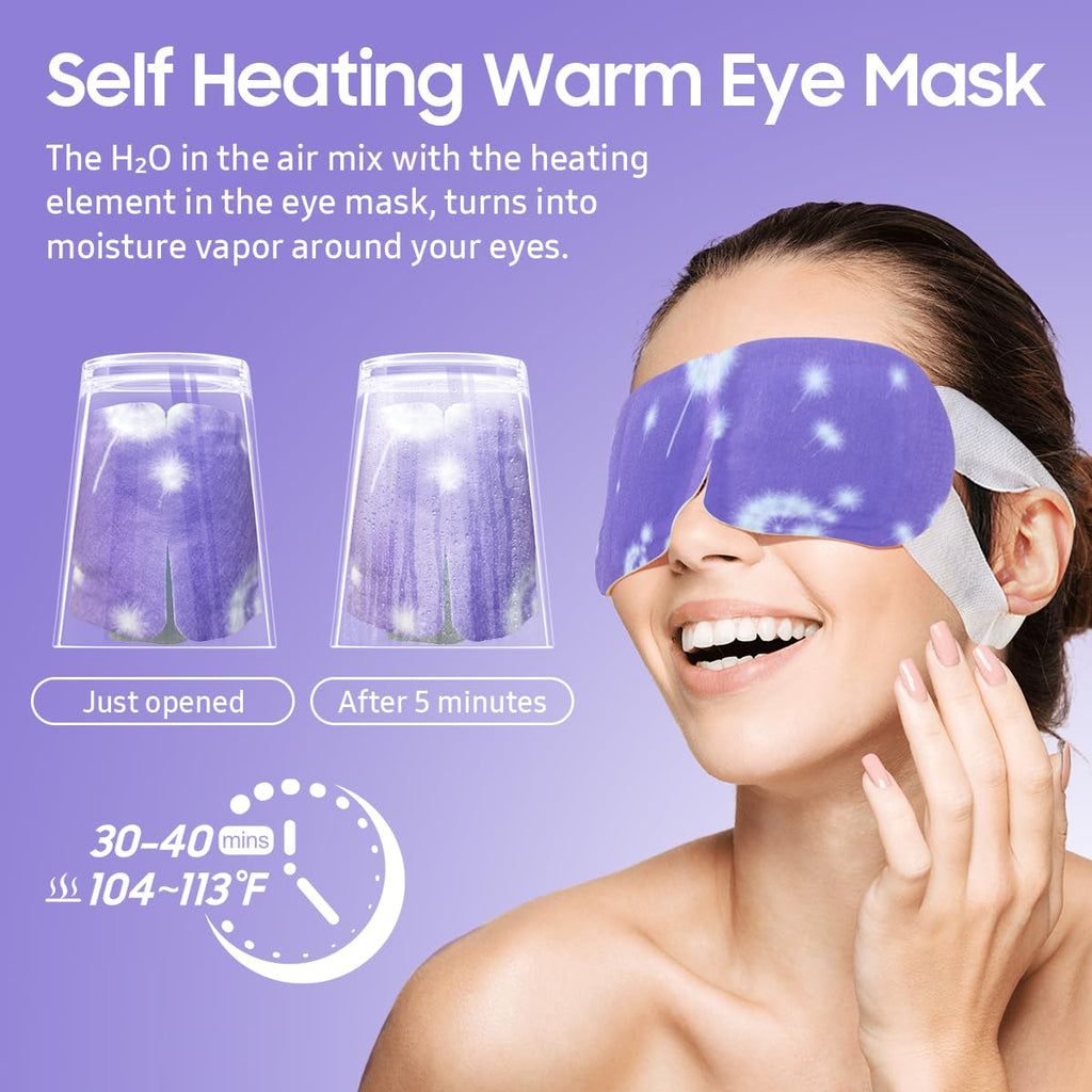 BeHoomi 20Packs Steam Eye Mask, Heated Eye Mask Warm Compress for Eyes, Disposable Self Heating Steam Mask for Home, Sleep, Spa, Travel Essentials & Relaxation Gifts, Valentine's Day Gifts (Lavender)