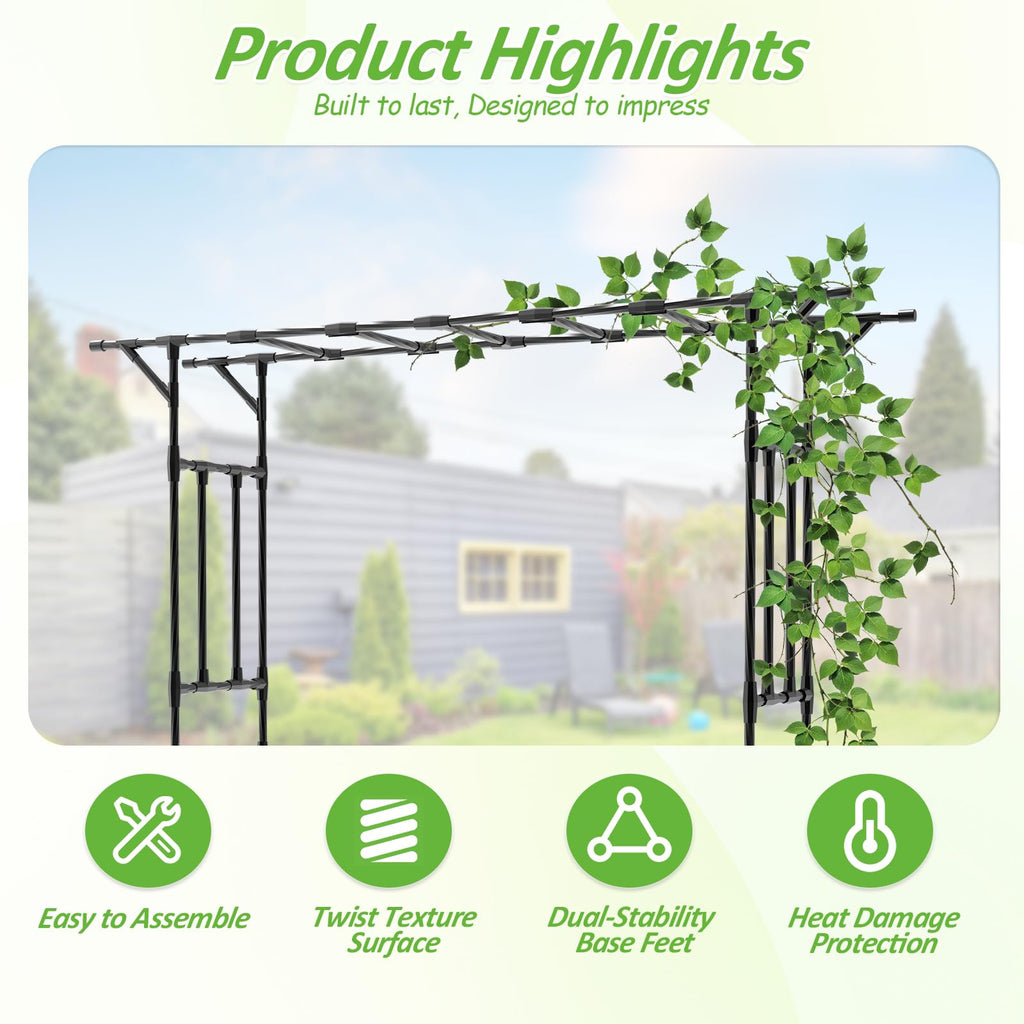 Trellume Garden Arch Trellis - 78.7" L×85.4" H Flat Top Garden Arch, Sturdy and Rustproof Garden Arch Trellis for Climbing Plants Outdoor, Arbor Trellis for Backyard, Patio, Lawn, Wedding(20MM Pipe)