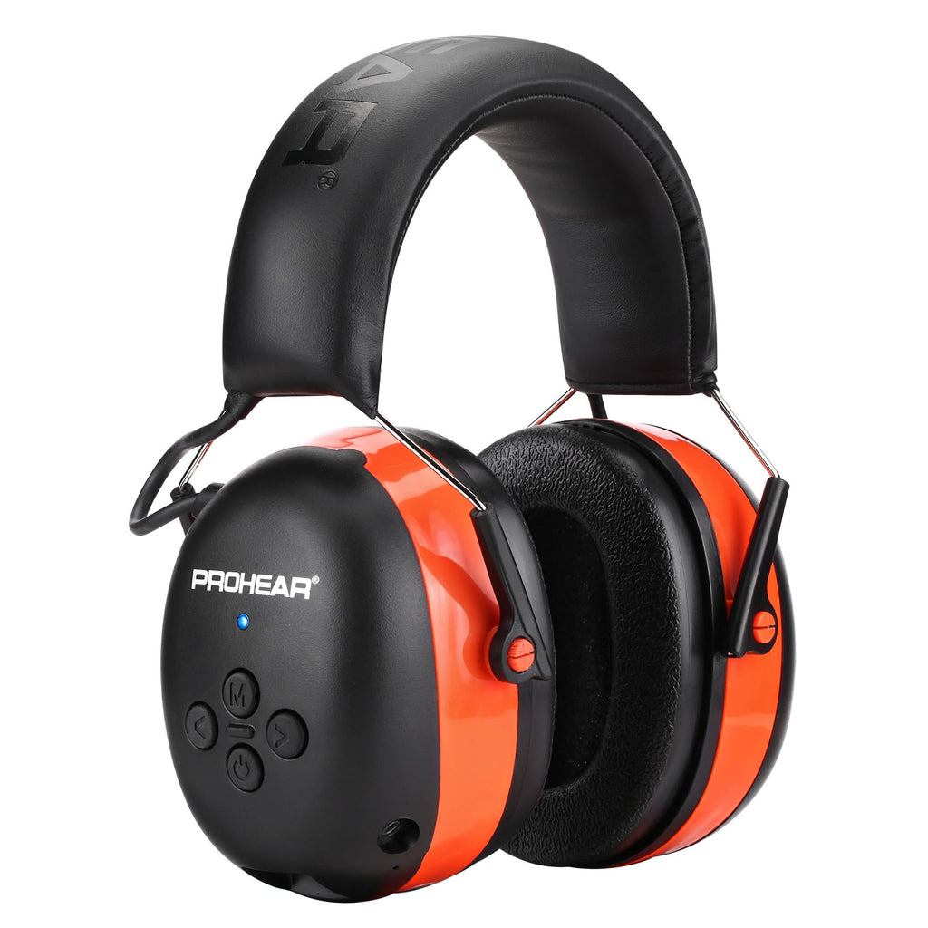 PROHEAR 037 Bluetooth 6.0 Hearing Protection Headphones with Rechargeable 1500mAh Battery, 30dB SNR Safety Noise Reduction Ear Muffs with 120H Playtime for Mowing, Workshops, Snowblowing - Orange