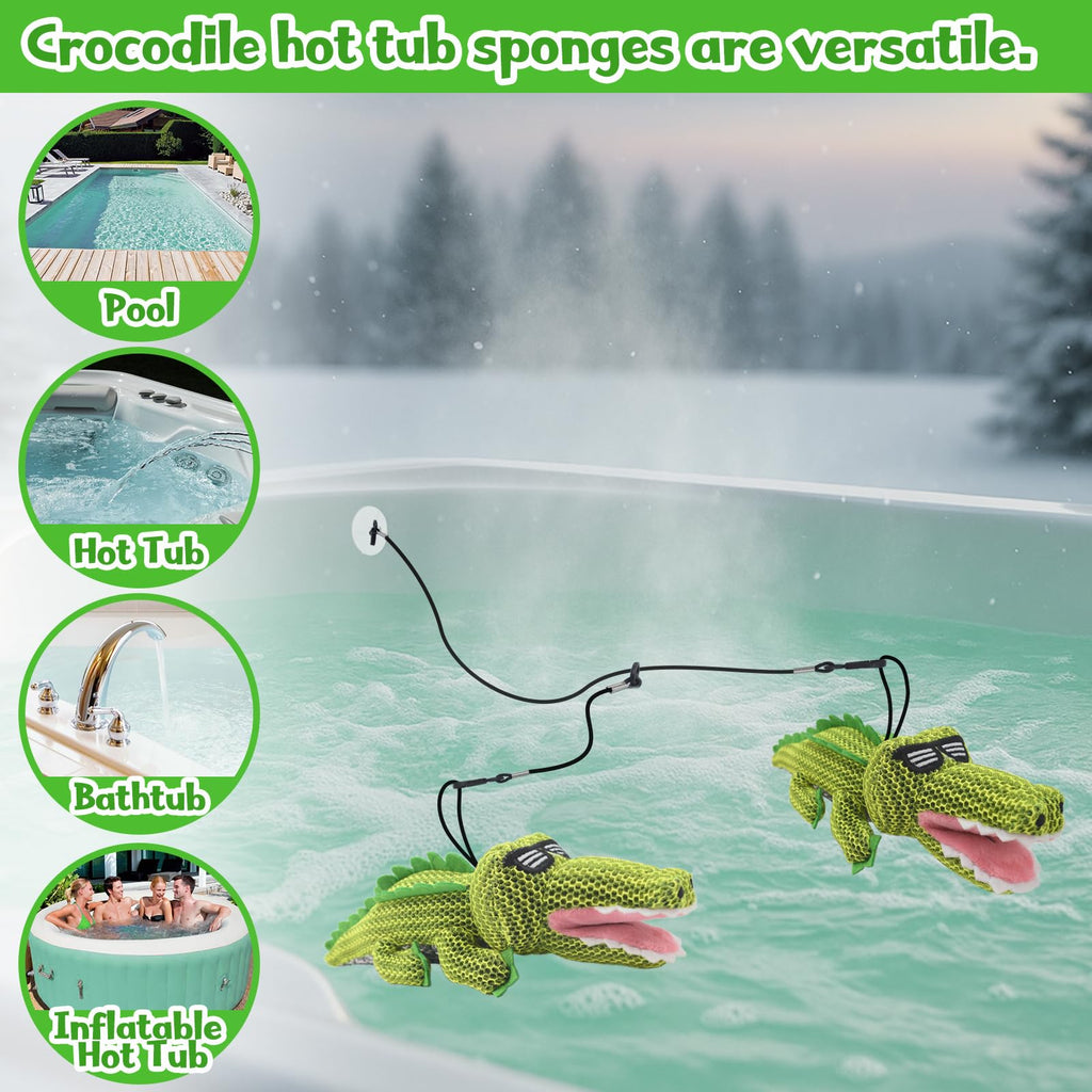 ZYIDBNG Crocodile Hot Tub Scum Absorber Reusable Washable Hot Tub Sponge Scum Absorber for Spa Hot Tub Oil Scum Absorber Hot Tub Accessories for Adults (2 Pack, Crocodile)