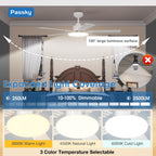 Passky Ceiling Fans with Lights, 52 inch Sleek Ceiling Fan with Light and Remote Control, 3CCT, Dimmable, Reversible, Noiseless, White Ceiling Fan for Bedroom, Living Room