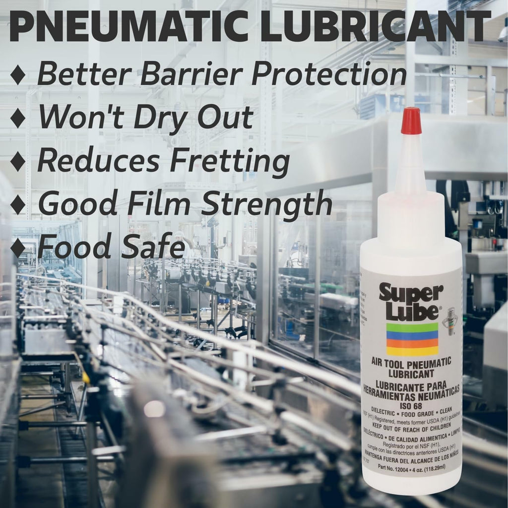 Super Lube Air Tool Pneumatic Lubricant - Long-Lasting Lubrication for Tool Repair - Moisture Resistant - NSF Food Grade - Eliminates Rust & Corrosion - Translucent - Bottle - 1 qt (12032)