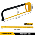 Hanpex 12in. High-Tension Hacksaw Frame with 5pcs Extra Bi-metal Blades, Hand Saw Suitable for Metal, wood, PVC, Carpentry