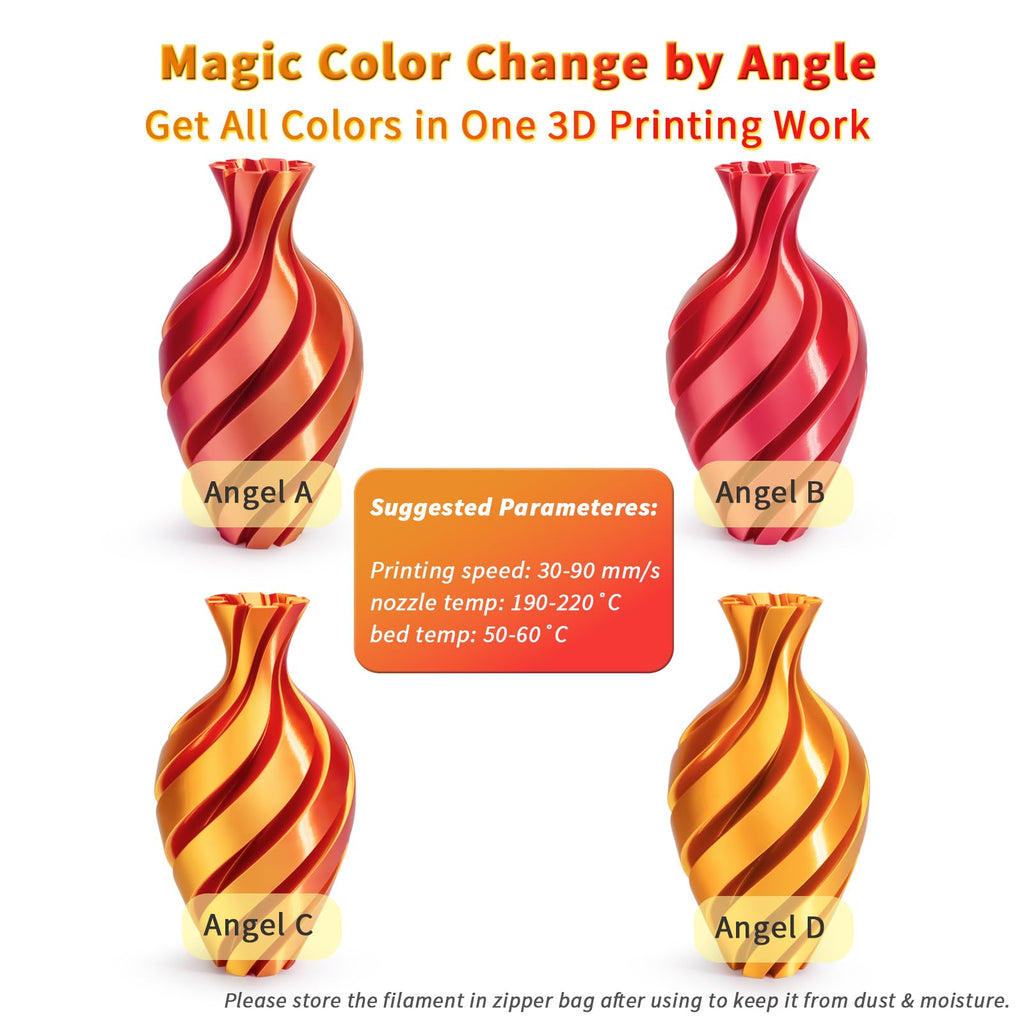 ZIRO Dual Color PLA Filament, Silk Coextrusion 3D Printer Filament 1.75mm, Fit for Most 3D Printers Pen, Shine Multicolor PLA Material,1KG Spool, Red and Gold (Silky)