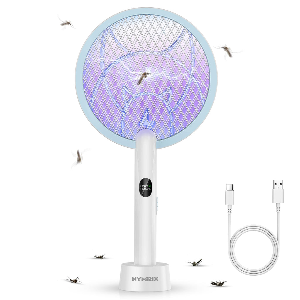 Nymrix Electric Fly Swatter 4100V Dual Mode Bug Zapper Racket（Blue,1-Pack）