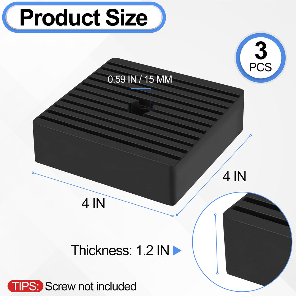 3 Pack Anti Vibration Pads for Washing Machine 4"x4"x1.2", Sound Isolation Vibrating Pad, 0.59" Pre-Drill Hole Ribbed Rubber Damping Mat for Air Compressors, Conditioner, Treadmill, HVAC Washer Dryer
