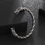 TURTLEDOVE Viking Wolf Fenrir Bangle - Adjustable Stainless Steel Norse Scandinavian Torc