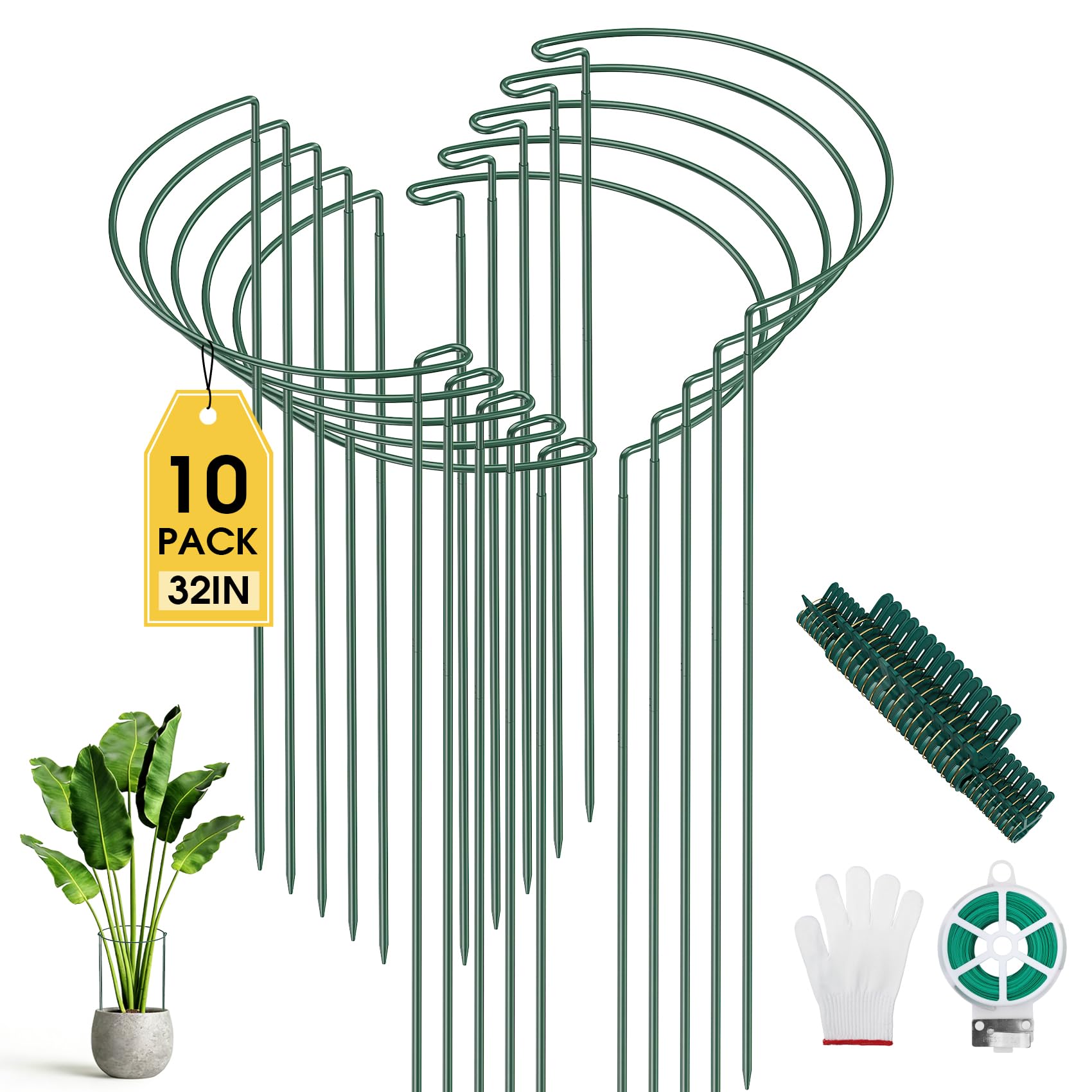 Unves 10 Pack Peony Cages and Supports, 13" W x 32" H Plant Support Stakes
