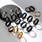 EIELO 16Pcs Stainless Steel Band Rings for Men Cool Black Golden Silvery Plated Rings Comfort Fit Fidget Spinning Chain Ring Fashion Simple Mens Wedding Engagement Ring Set 10