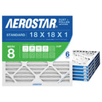 Aerostar 18x18x1 MERV 8 Air Filter, 6 Count, ACTUAL SIZE (17.50 x 17.50 x 0.75), HVAC, Air Conditioning & Furnace Filter Captures Dust, Lint & Pollen (MPR 600 / FPR 5), Made in USA