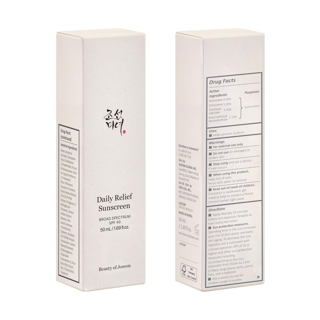Beauty of Joseon Daily Relief Sunscreen for face Sun moisturizing with Broad Spectrum SPF 40 Korean sunscreen skincare 50ml, 1.69 fl.oz