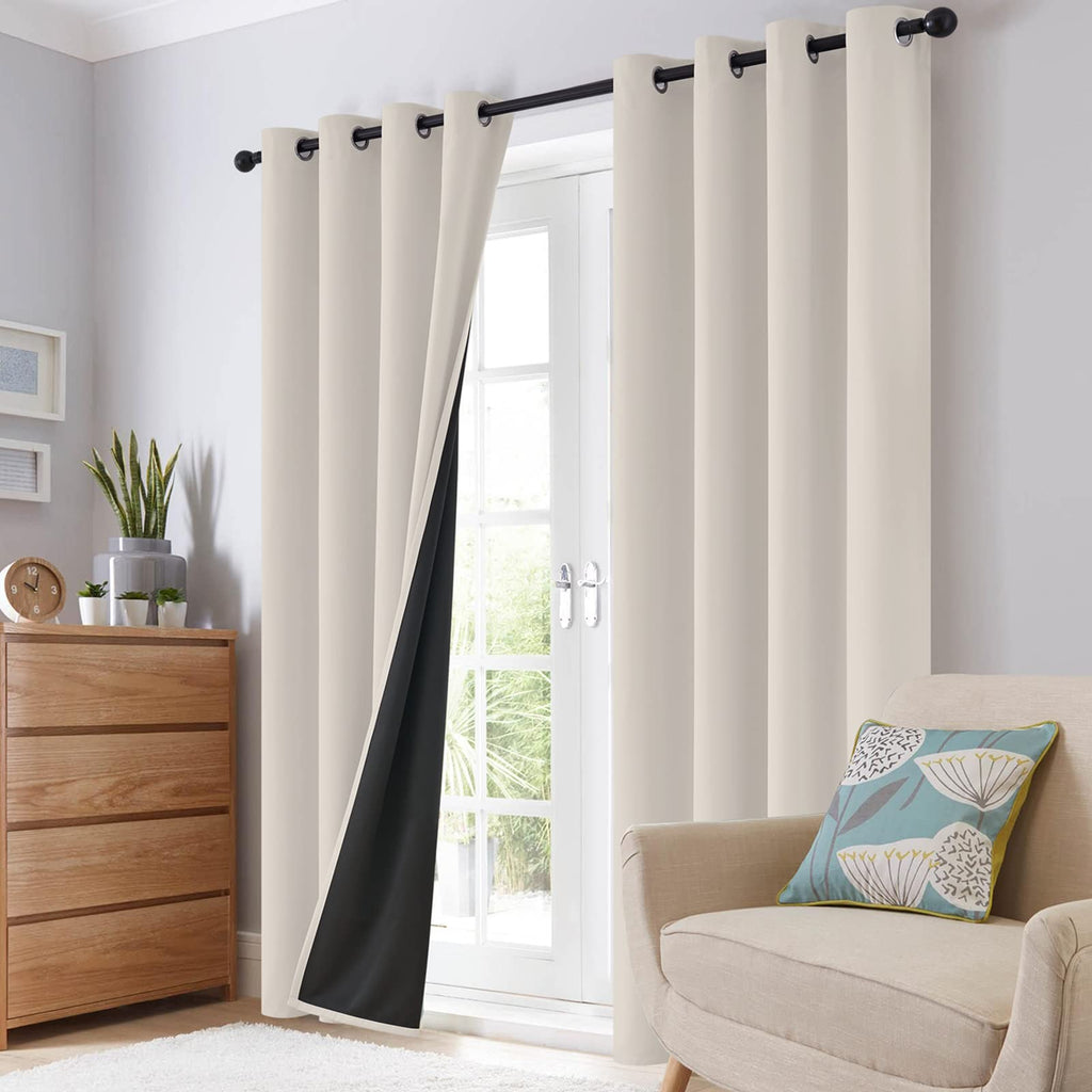 SimpleHome Cream 100% Blackout Curtains Room Darkening Living Room 84 Inch