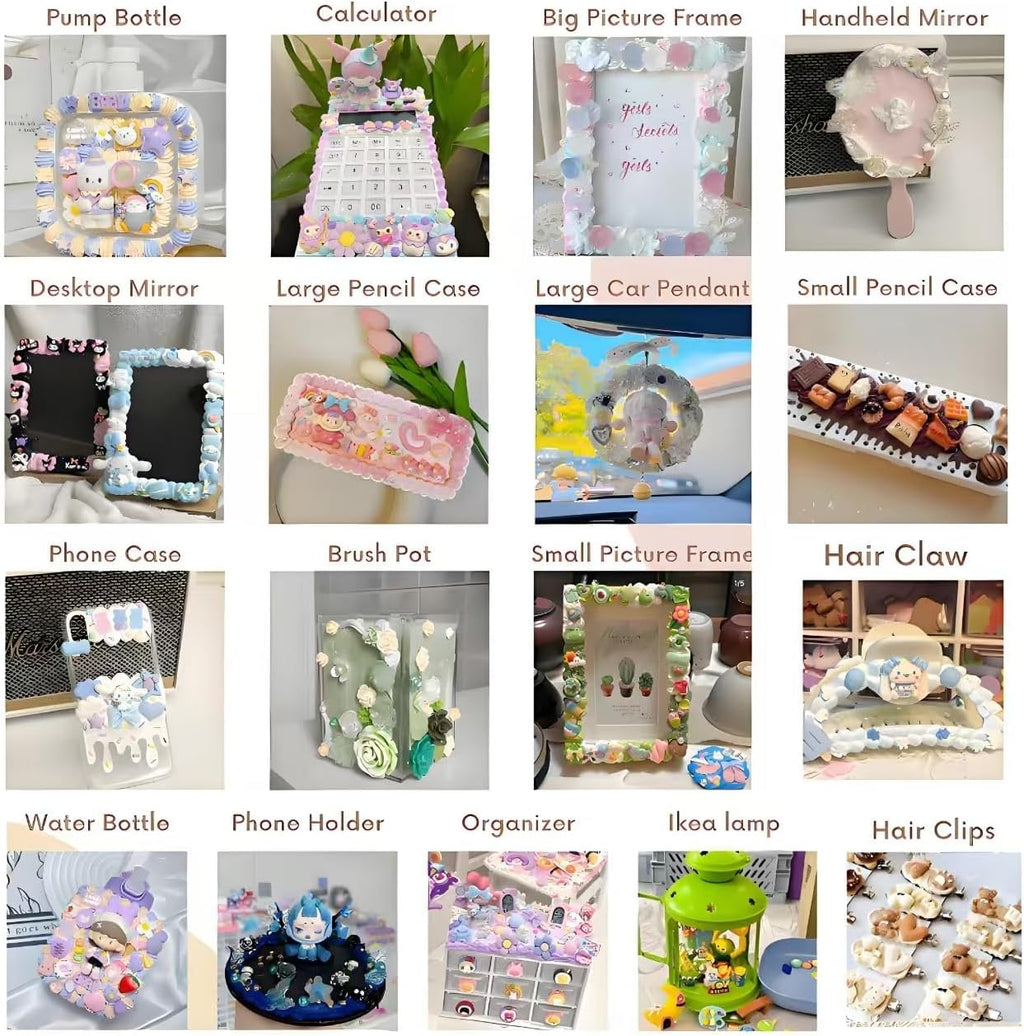 BoFUN 6-Pack Whipped Cream Glue Clay Set with 60+ Resin Charms - DIY Phone Cases Kit Craft for Jewelry, Mirrors & Scrapbooking - Cartoon Slime Charms with Piping Tips (Brown-Yellow)