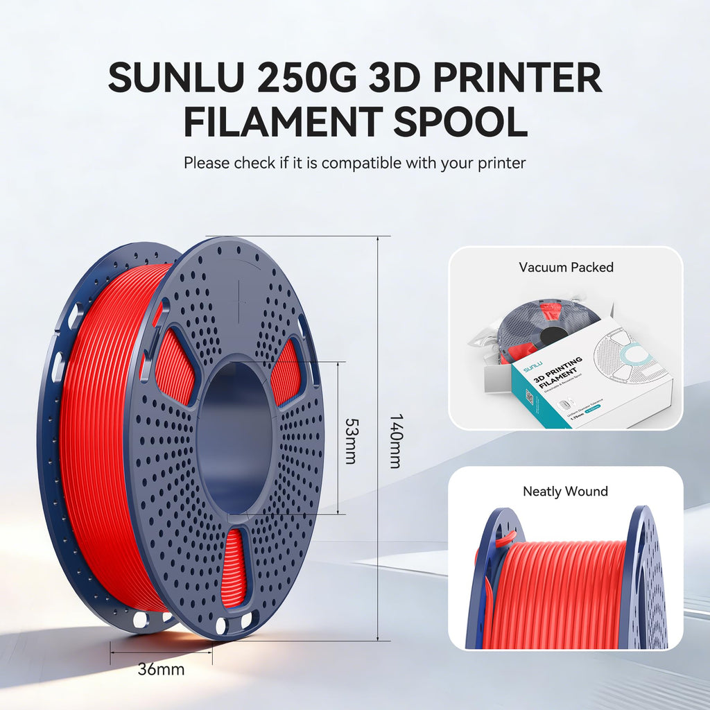 SUNLU 3D Printer Filament, Neatly Wound 250G Spool PLA Filament Bundle, 1.75mm PLA Filament Muticolor, High Compatiblity, 8 Rolls, Black+White+Grey+Burlywood+Purple+Bluegrey+GrassGreen+PureYellow