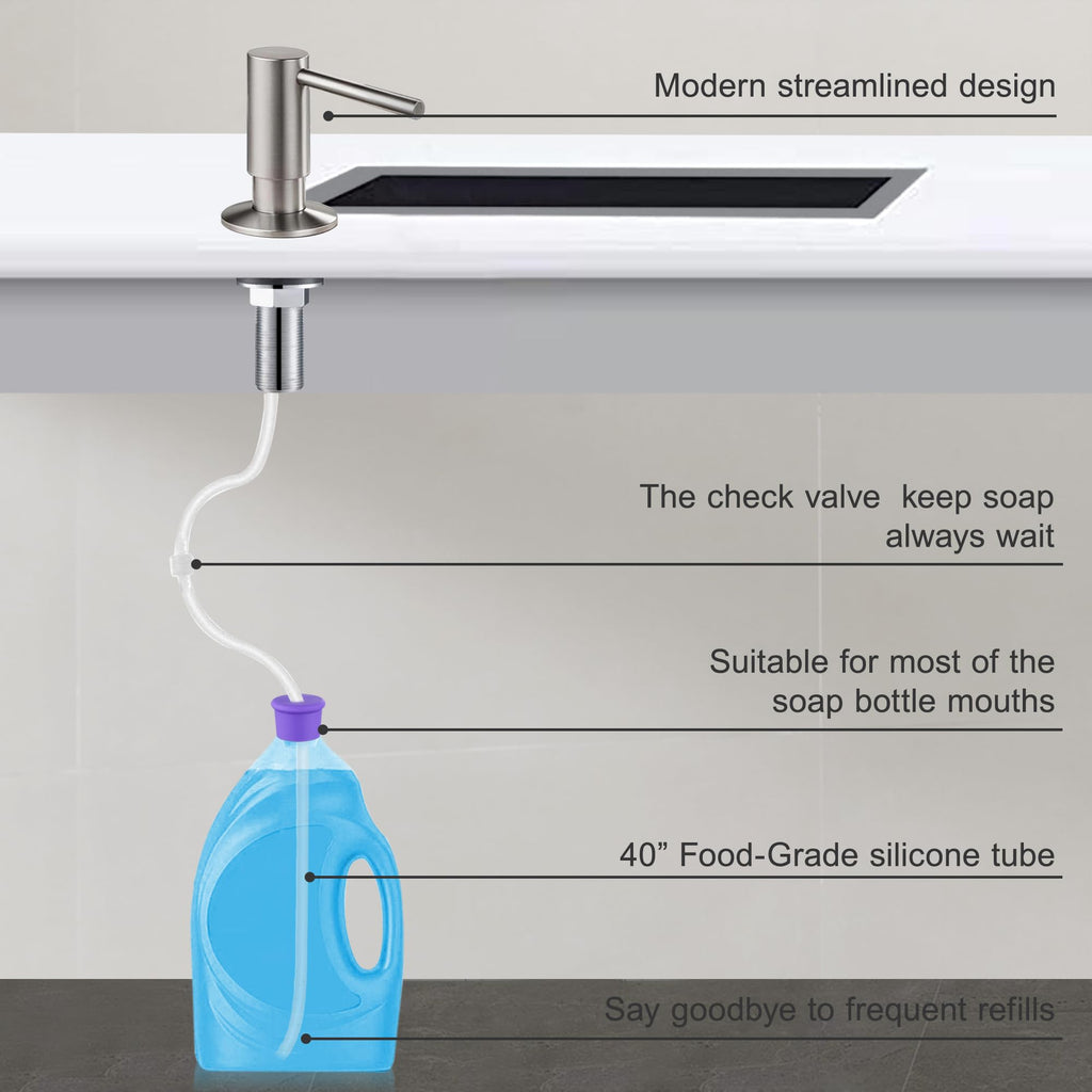 GAGALIFE Kitchen Sink Soap Dispenser - Sink Soap Dispenser Pump with 40" Silicone Extension Tube Kit (Brushed Nickel), Say Goodbye to Frequent Refills G026BN