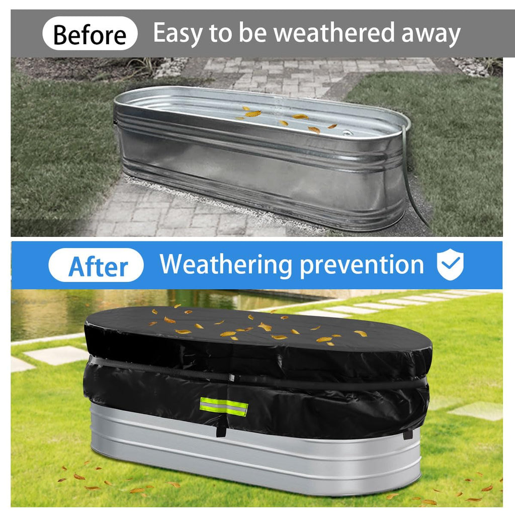 Gecic Horse Trough Cold Plunge Tub Cover, 2 x 2 x 4'' Stock Tank Cover for Horse Trough 4Ft Insulated Cold Plunge Ice Bath Tub Livestock Covers Stock Tank Pool Liner Hot Tub Kit Water Proof Oval