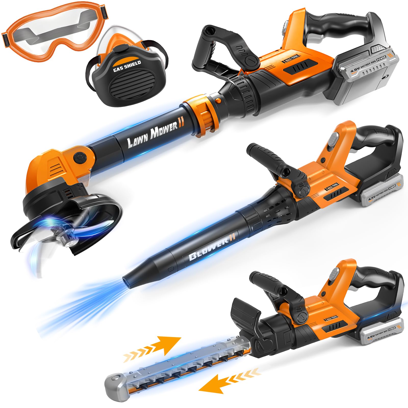 3-IN-1 Kids Garden Tools with Lights and Sounds, Weed Wacker Toy, Leaf Blower Toy, and Hedge Trimmer, Yard Tools Outdoor toys for Boys Pretend Role Play, Christmas Birthday Gifts for Kids 3,4,5,6,7,8+