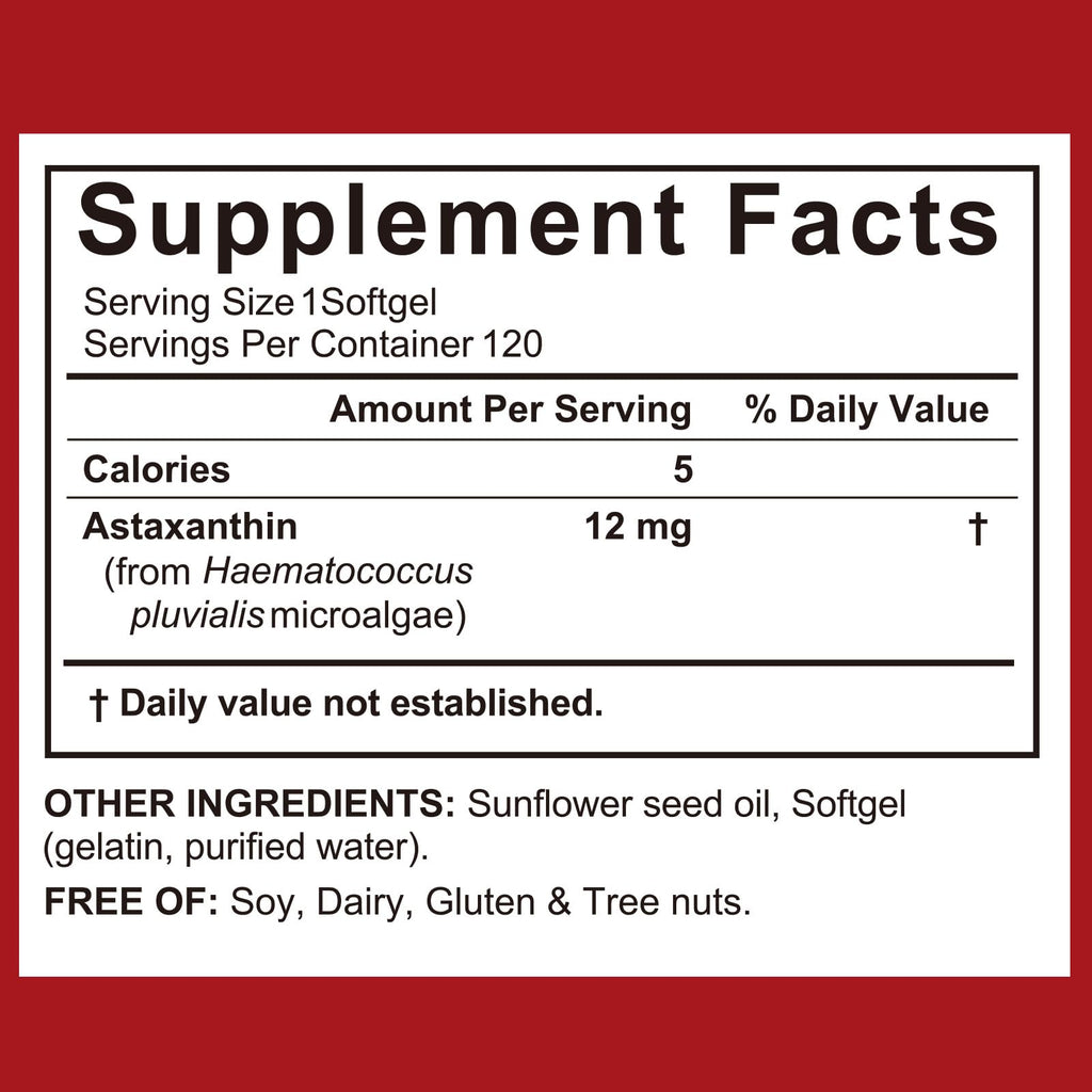 ITSDAWN Astaxanthin 12mg, 120 Softgels Antioxidant Supplement for Eye, Skin, Immune Support, Natural Microalgae Source, 4 Month Supply