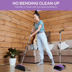 EZKEY Broom and Dustpan Set for Home, 51-in Long Adjustable Handle Angle Broom and Dustpan Combo Set with Dust Pan Teeth to Clean Hair for Home Kitchen Office Lobby Floor Garden (Black&Purple)