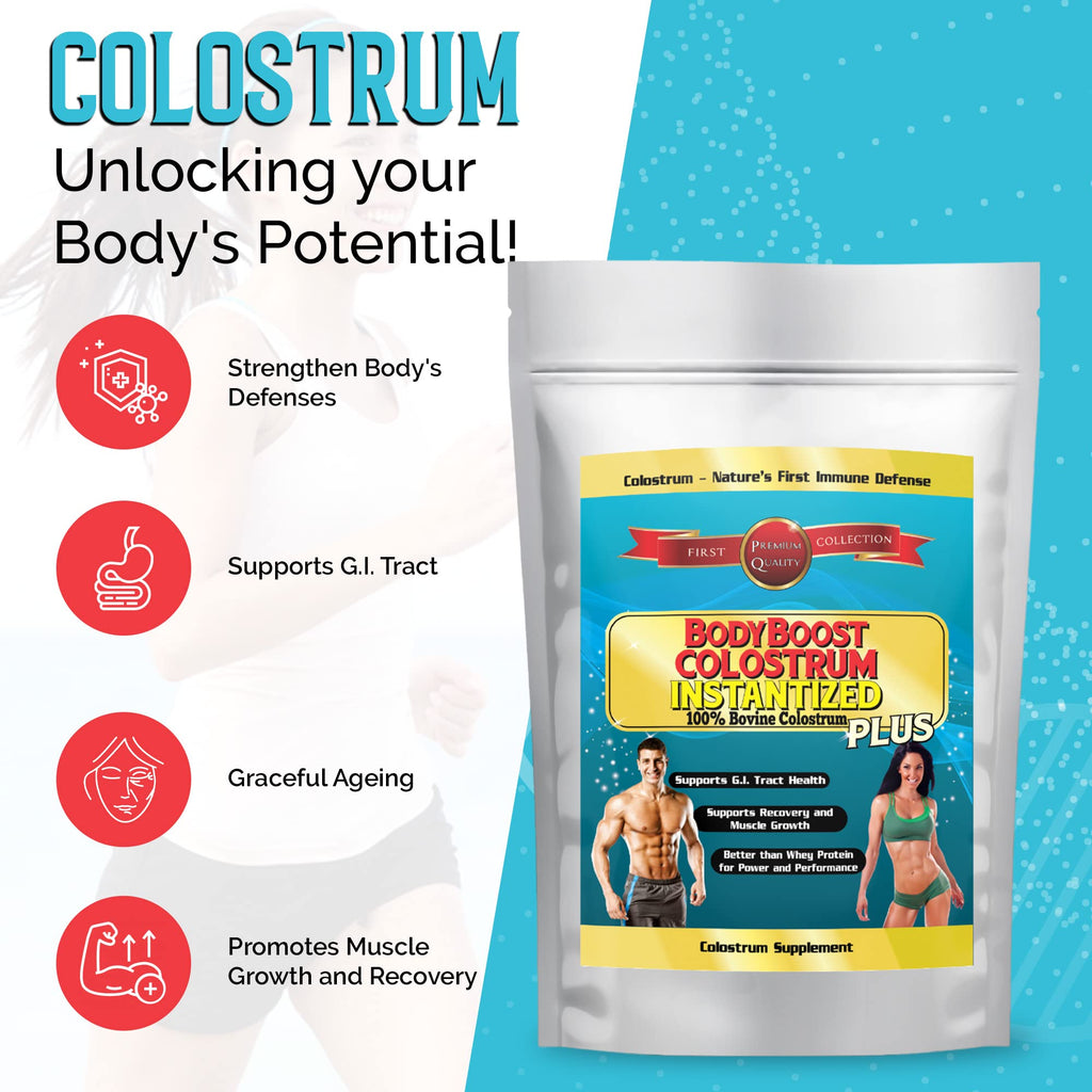 BodyBoost Colostrum Instantized, 99.5% Bovine Colostrum Powder, Immune Booster Supplement with Immunoglobulin & Lactoferrin, Grass Fed Colostrum, Food for Gut Health, Diverse Intake, 2 x 16 oz