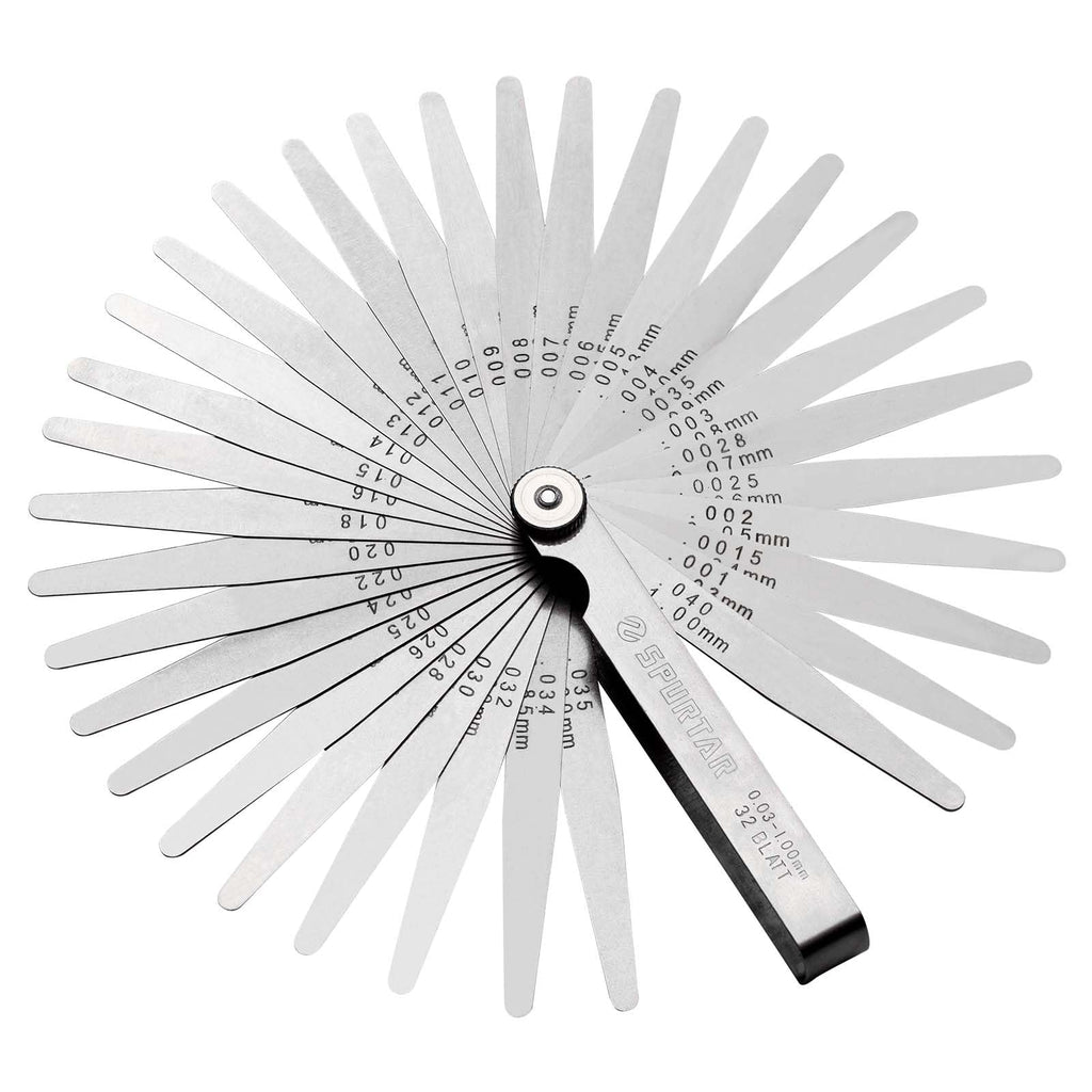 Spurtar Feeler Gauges 0.001-0.04" (0.03-1.00mm) 32 Blades Tapered