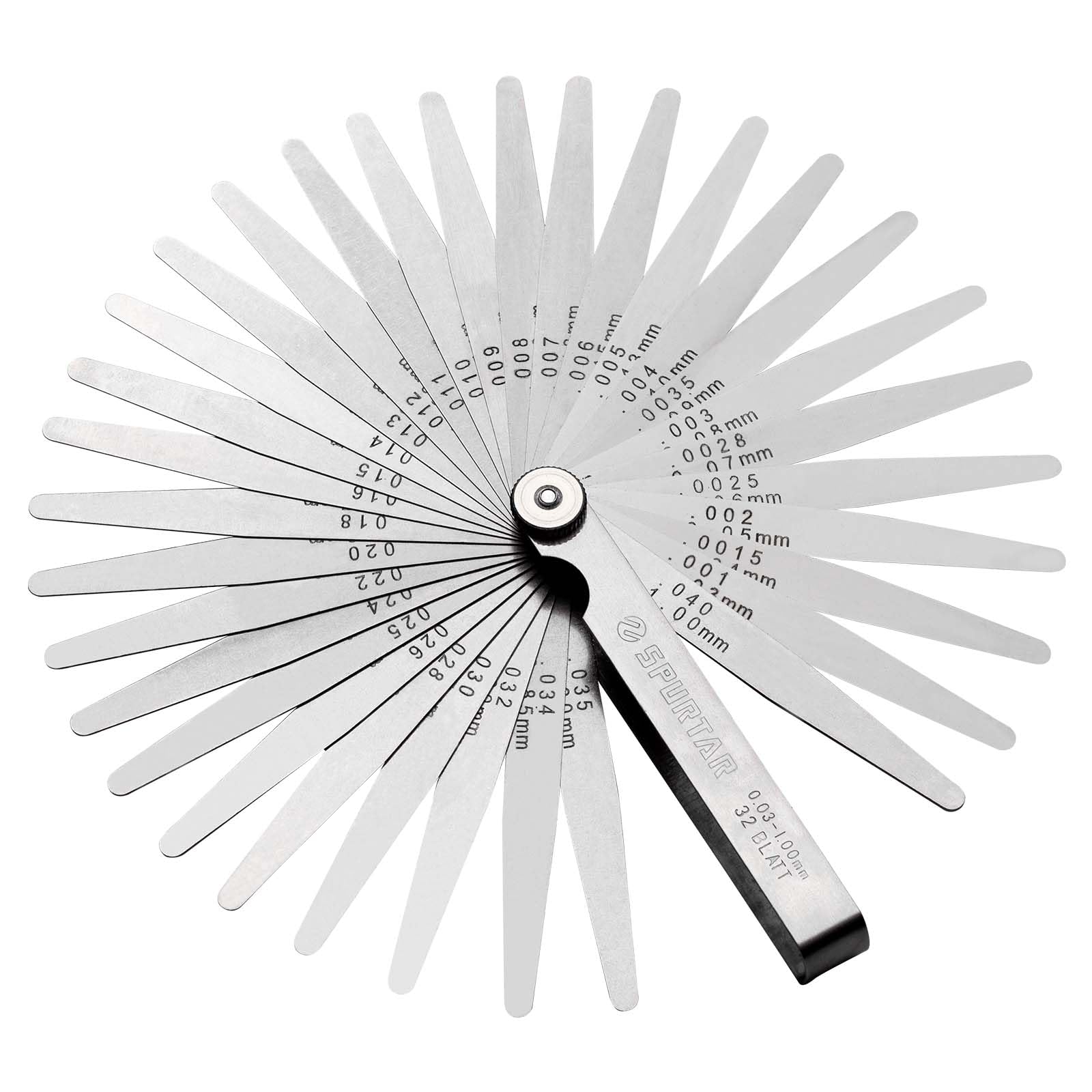 Spurtar Feeler Gauges 0.001-0.04" (0.03-1.00mm) 32 Blades Tapered