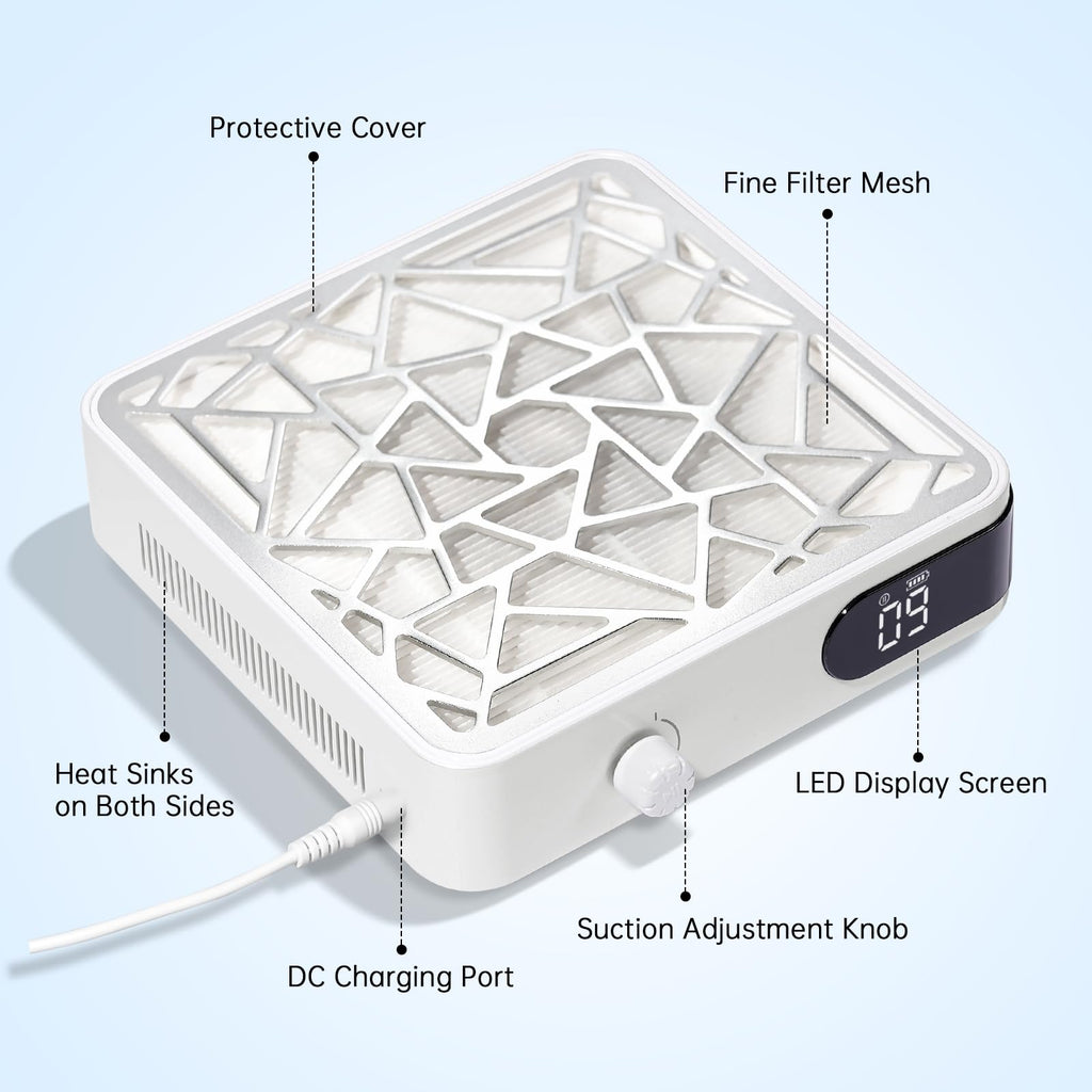 CHRISTINE SHELLY Nail Dust Collector, Powerful Vacuum Fan Vent Dust Collector Extractor Dust Suction Machine for Acrylic Nails Polishing, Nail Salon&Home, White