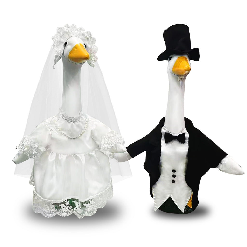 2 Sets Porch Goose Wedding Outfit, Bride & Groom Costumes for 23" Goose