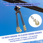 2 Pack 1/2" Chain Hook, Grade 70 Forged Steel Clevis Grab Hook for 1/2 Inch Transport Chain, Heavy Duty Tow Hook 12000 Lbs Working Load Limit for Trailer Truck Transport, Safety Chain Hooks