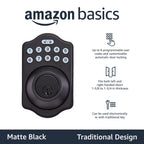Amazon Basics Electronic Keypad Deadbolt Door Lock with Auto Lock, Touch-Control Keyless Entry, Customizable User Codes, Traditional Design, Matte Black, 1-Pack