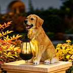 Golden Retriever Statue, Resin Solar Dog outdoor statues Holding Lantern
