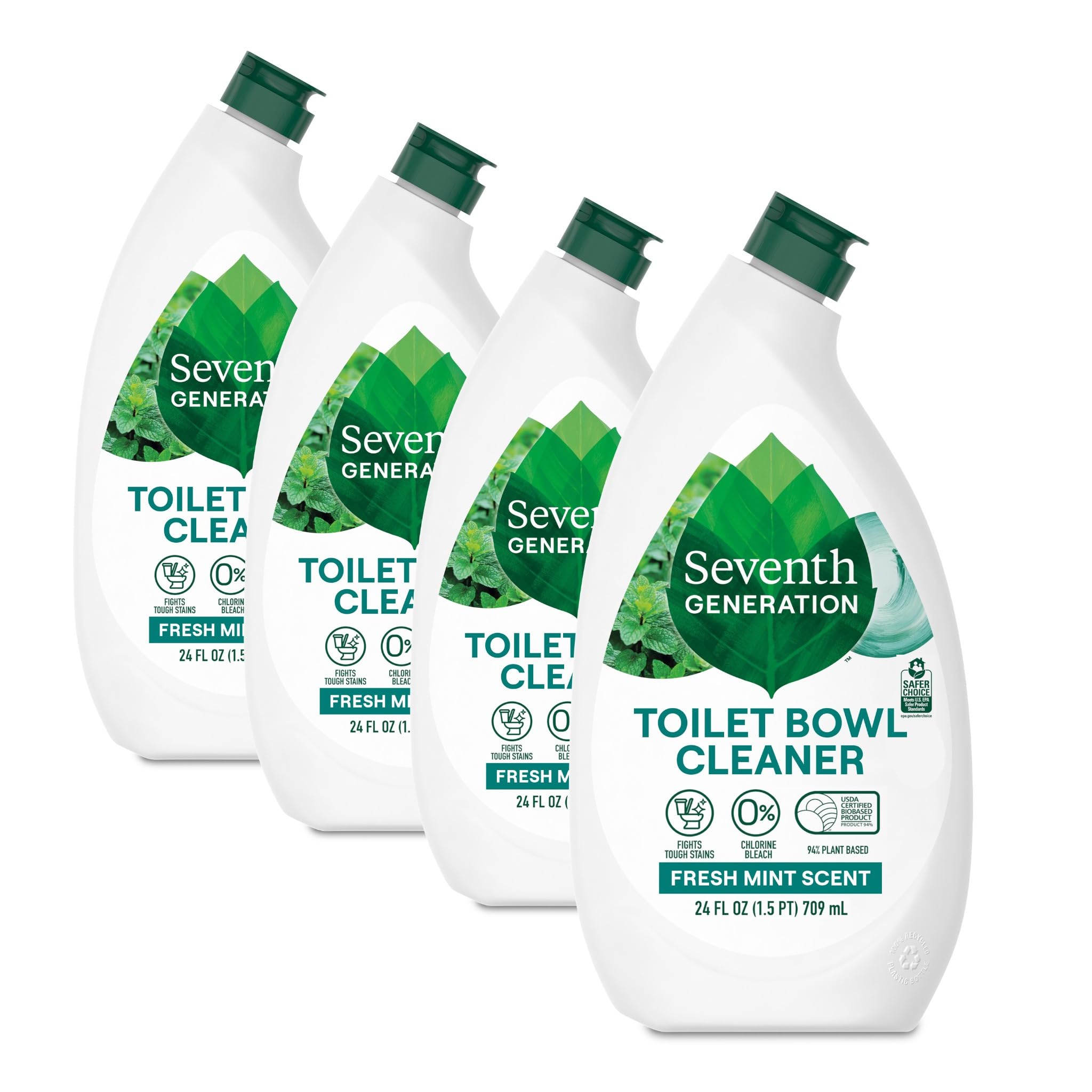 Seventh Generation Toilet Bowl Cleaner Fresh Mint scent 4 Pack Without Chlorine Bleach Ammonia Free 24 oz