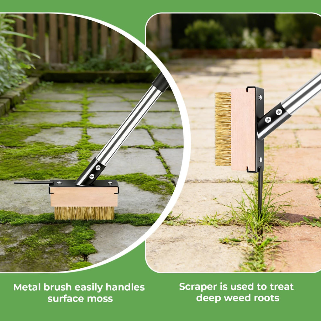 2 Crack Weeder Tool Set—5.1in Extended Metal Crevice Weeding Brush & Multi-Blade L-Shape Manganese Steel Weed Puller,Weeding Moss Remover Tool for Weeding