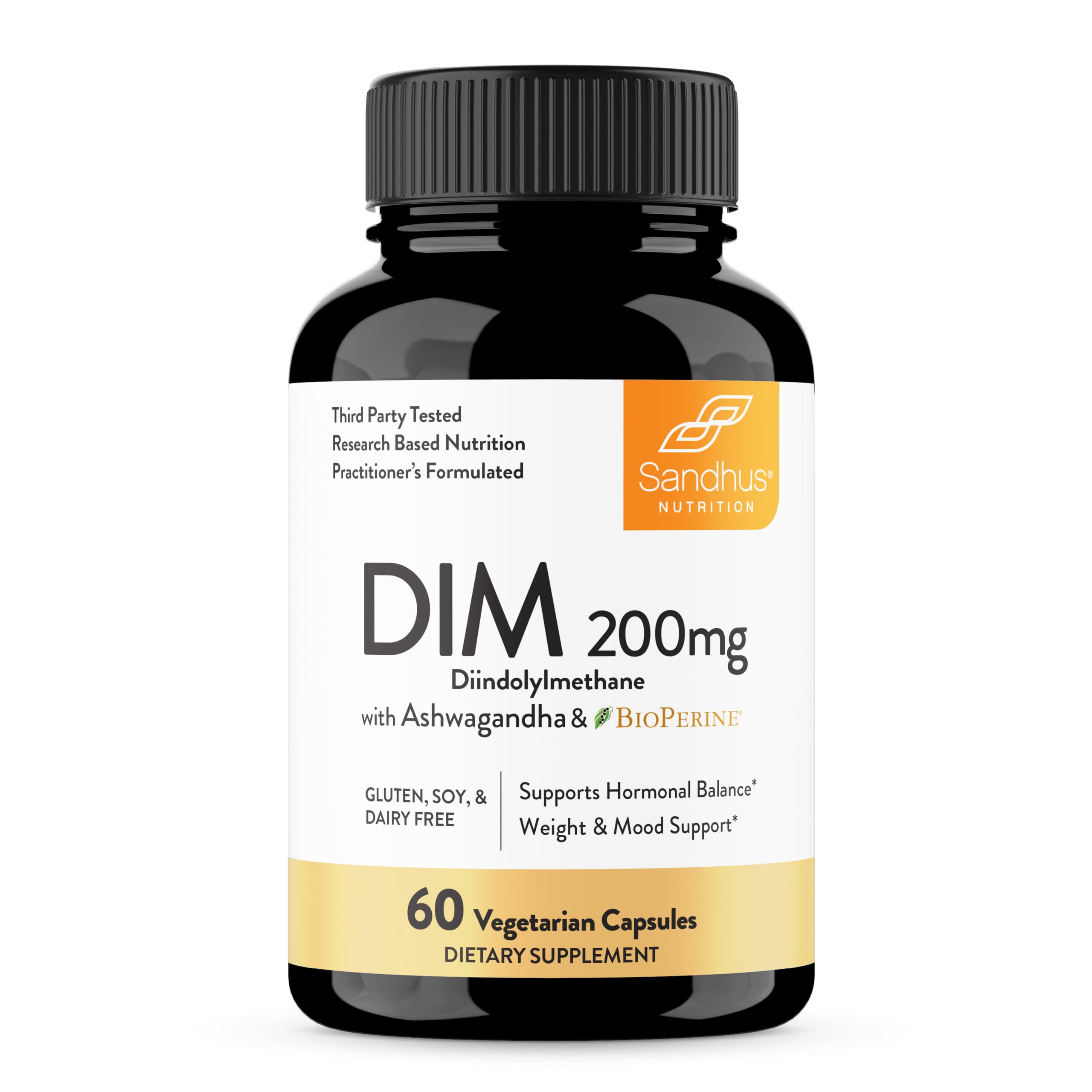 Sandhu's DIM Supplement 200 mg - 60 Capsules - Diindolymethane with Ashwagandha & Bioperine Hormone Balance for Women & Men, Hormonal Acne Supplements