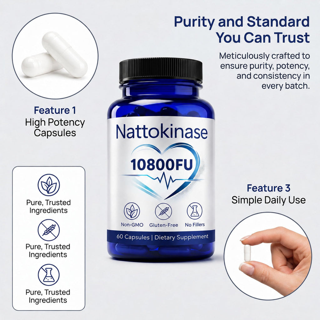 Nattokinase 10800 Fu, Ultimate Nattokinase 10800 Fu, Organic Nattokinase Supplement 10800 Fu, Vegan Capsules Gluten-Free, Supports Daily Health, 2 Capsules Daily, 60 Capsules