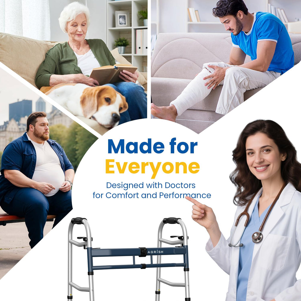 Folding Narrow Walker for Seniors – Width & Height Adjustable Walker with Bag, Lightweight Standard Walker for Elderly, Walkers for Seniors, Disabled, Bariatric
