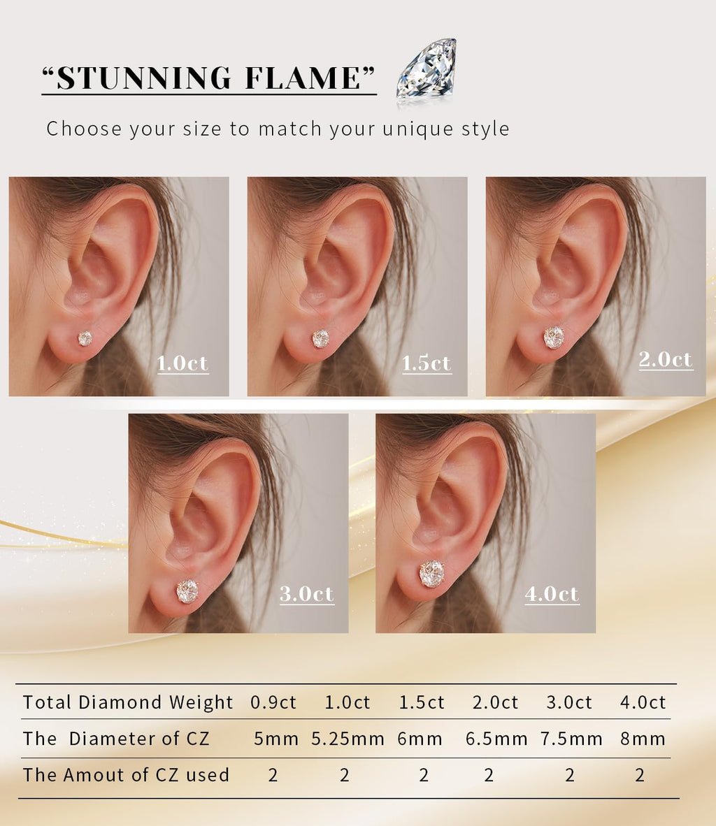 "STUNNING FLAME" 18K Yellow Gold Plated Sterling Silver Cubic-Zirconia Stud CZ Earrings | 2ct