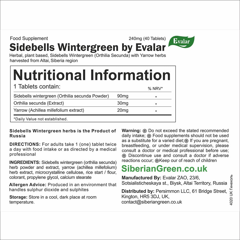 Evalar Orthilia Secunda Sidebells Wintergreen Yarrow Herb 40 Tabs Altai Siberia