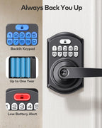 TEEHO TE004 Keyless Entry Keypad Door Lock with Handle - Smart Digital Electronic Lock for Interior Door with Anti-Peeping, Auto Lock & Passage Mode - Easy Installation - Matte Black