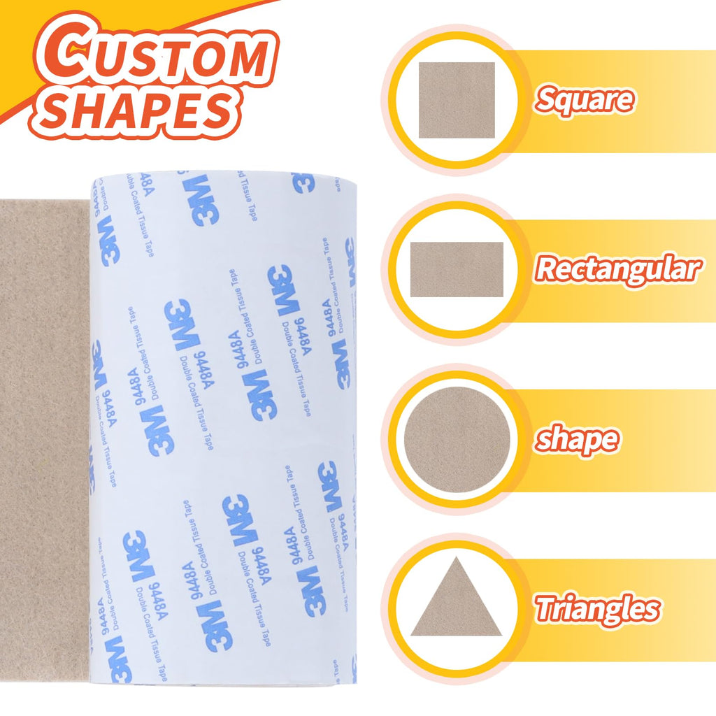 Felt Furniture Pads, Non Slip Self Adhesive Cuttable Felt Tape Beige Heavy Duty Felts Strip Roll for Protecting Hardwood Floors Chair Wall Protector (40 x 5 x 0.12 Inch, 2 Pack)