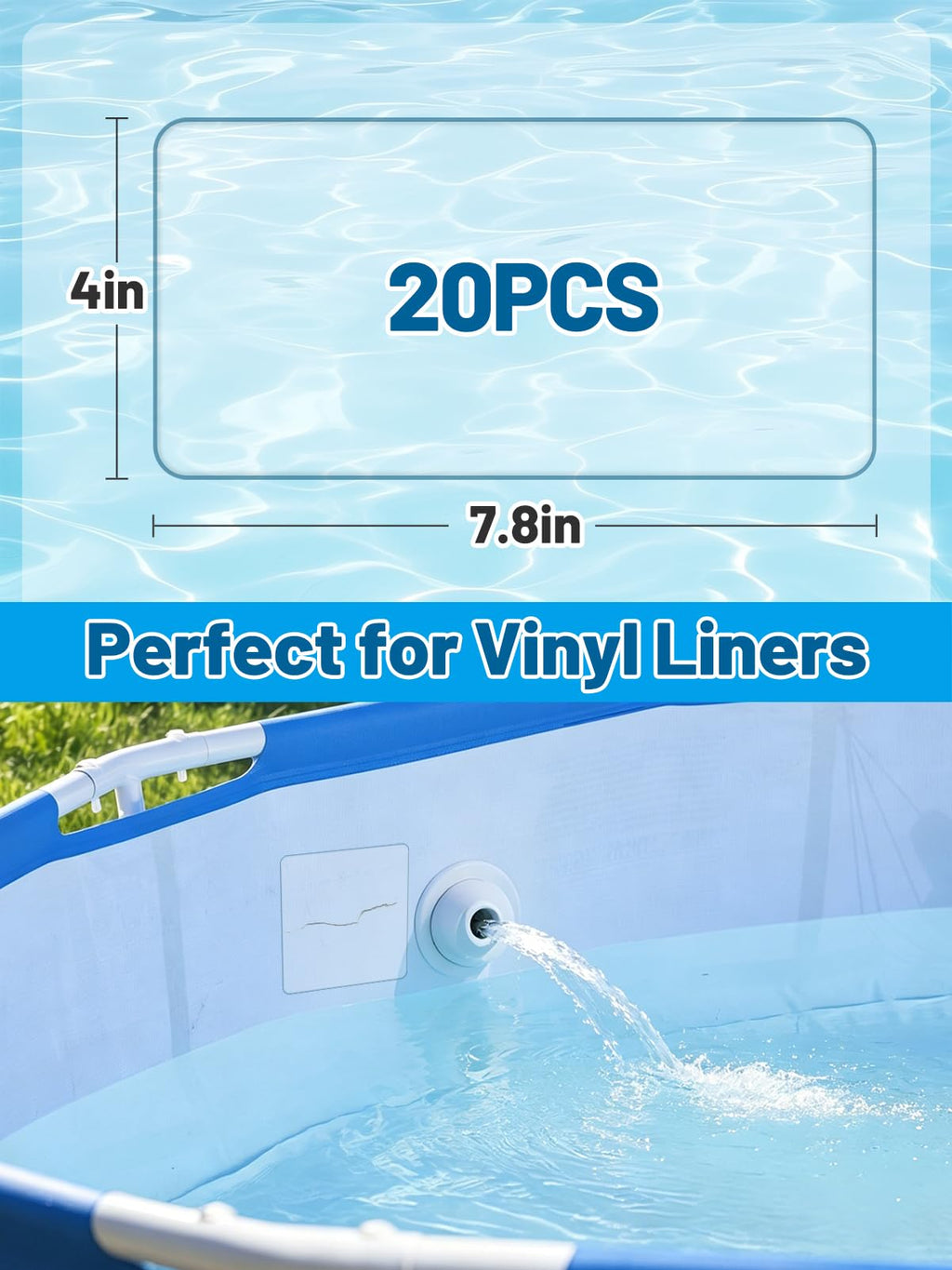 Aulock 20pcs Self-Adhesive Underwater Pool Liner Repair Patch - 4in x 7.8in Clear PVC Vinyl Patch Kit for In-Ground or Above Ground Pools Inflatable Swimming Pools