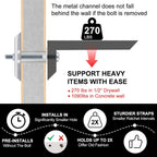 Heavy Duty Drywall Anchor Bolts with 1/4"-20 Fastener Suitable for TV Mounting Hollow Wall Anchor Bolt Screw Kit Supports Up to 270 lbs Each on 1/2 Inch Drywall Pack of 20