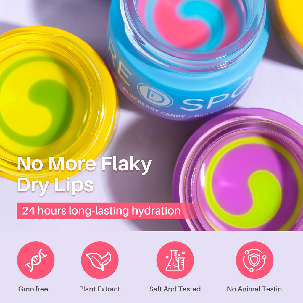SPODARE 3-in-1 Dual-Color Sleeping Lip Mask Set – Blueberry, Grape & Lemon | Hydration & Repair for Dry Cracked Lips, Infused with Grape Seed Oil and Citrus Extracts for Rejuvenates Lips, 1.26 Fl Oz
