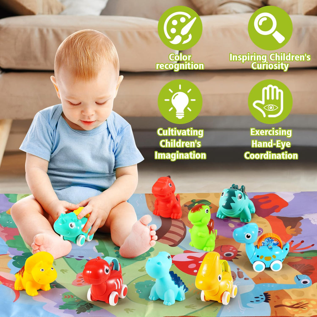 ALASOU 9 PCS Dinosaur Fantastic Creatures Car Toys with Playmat/Storage Bag|Baby Toys for 1 2 Year Old Boy|1st Birthday Gifts for Toddler|1 Year Old Boy Gift for Infant 12 18 Months