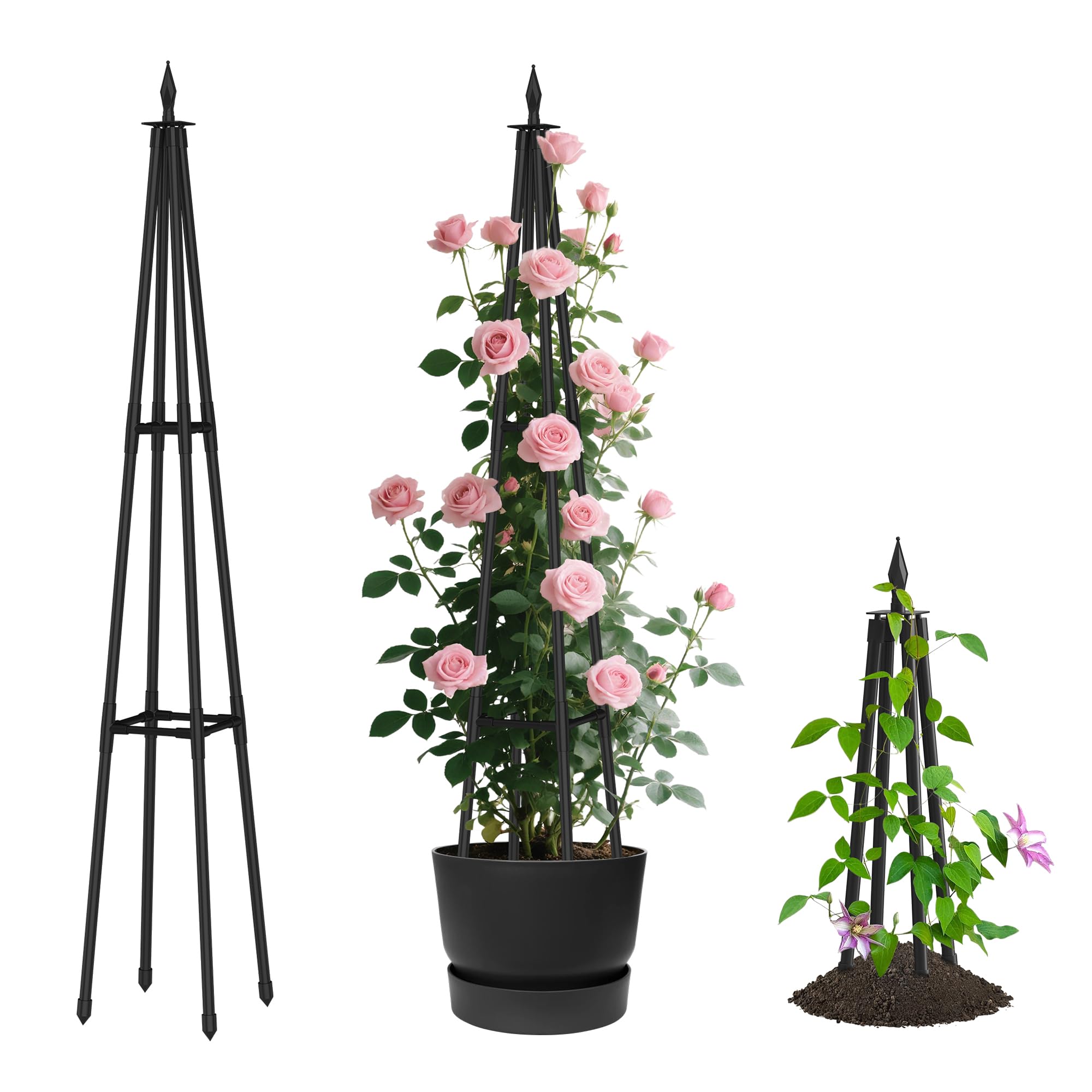 Alisisfores 4 FT Obelisk Trellis for Climbing Plants, Black