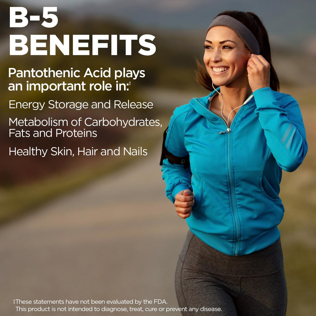 KAL Pantothenic Acid 1000mg Supplement for Men & Women - Vitamin B5 1000 mg, Supports Cellular Energy Metabolism, Nerve Function, Sustained Release, Vegan - 100 Tablets