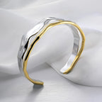 Desnuage Chunky Gold and Silver Cuff Bracelets Sterling Silver Two Tone Open Bangles Double Layer Irregular Wave Hammered Texture Bracelet for Women